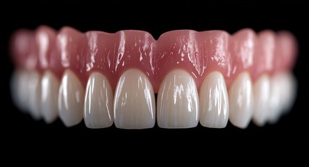 Obraz premium Close-Up of Dental Implants and Dentures Showcasing a Radiant Smile Against a Dark Background