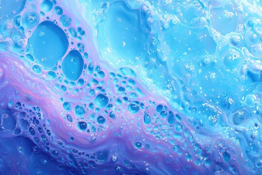 Vibrant Slime Texture: A Shimmering Blue Gel with Colorful Gradient and Neon Light Effects