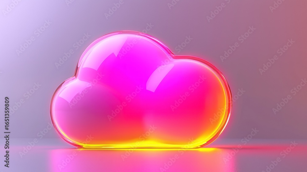 Canvas Prints pink translucent cloud shape on surface with bright yellow light effect