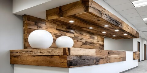 Modern reception area with rustic wooden accents