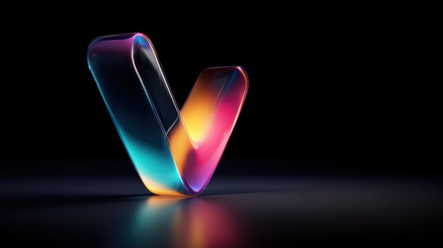 Three-Dimensional Abstract Check Symbol with Vibrant Gradient on Dark Backdrop