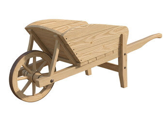 Fototapeta premium Traditional Wooden Wheelbarrow with a Single Wheel for Gardening and Construction Tasks