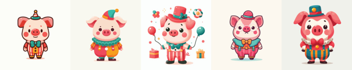 Naklejka premium clown costume pig vector