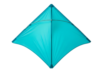 Vibrant blue geometric diamond kite illuminated against a black background