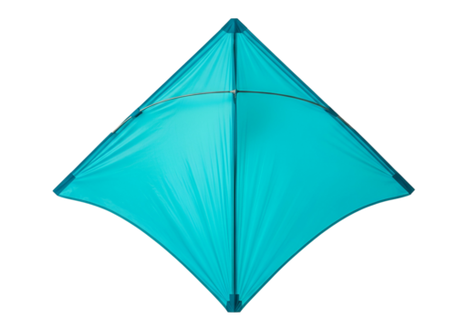 Vibrant blue geometric diamond kite illuminated against a black background