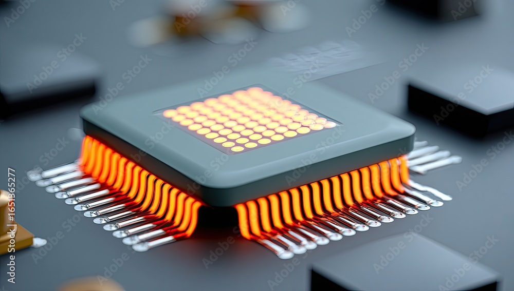 Poster close-up of a circuit board component with glowing connections