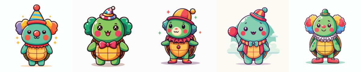 cute turtle vector in clown costume