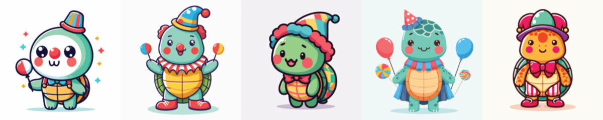 cute turtle vector in clown costume