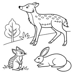 Wildlife Animals Coloring page  Vector Illustration black and white