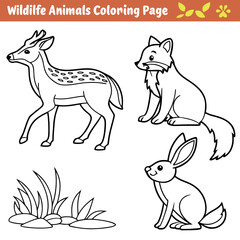 Wildlife Animals Coloring page  Vector Illustration black and white