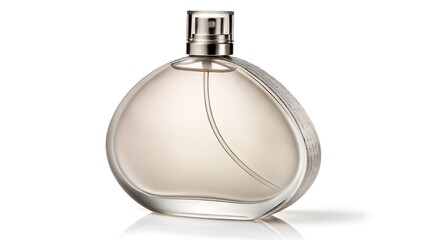 Obraz premium Elegant clear perfume bottle with silver accents for aromatherapy, personal fragrance, and beauty promotions.