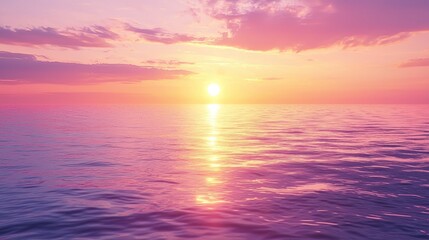 Obraz premium Sunburst over a still ocean, pink & purple sky blending at the horizon
