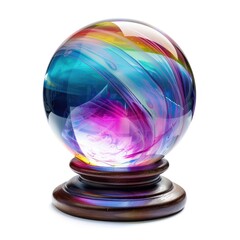 Magical crystal ball with swirling cosmic energy and mystical sparkles on white background. Fortune telling concept