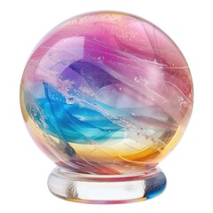 Magical crystal ball with swirling cosmic energy and mystical sparkles on white background. Fortune telling concept
