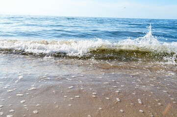 wave of the sea on the sand beach, summer landscape, nature