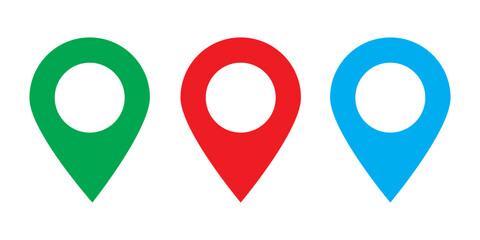 Location map pin icon vector set. Modern colour map marker. Location pin vector.  Colourful location icon on white background.  Triple colour map icon.