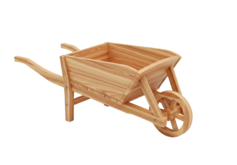 Wooden wheelbarrow model representing traditional gardening and construction tools