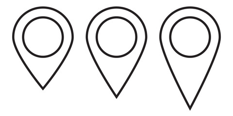 Black colour map location icon on white background.  Modern black  location icon vector set.  Isolated location vector icon. EPS 10. GPS vector icon on white background. Vector map icons set.