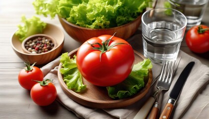 Fresh tomato and lettuce ingredients vegetables salad