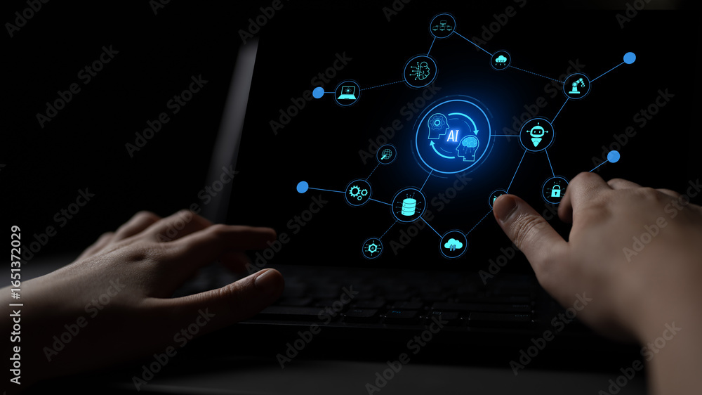 Poster ai collaboration enhances connected intelligence through robotics, data, and cloud. ai collaboration