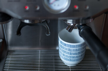 Espresso Machine with Cup Ready for Brewing Coffee