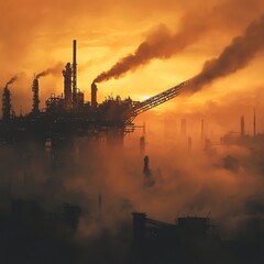 Obraz premium Industrial Sunset Fog Landscape