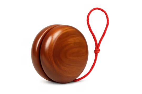 Classic Wooden Yo yo with Red String on Transparent Background