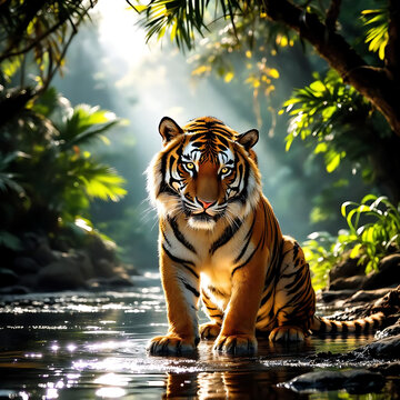 Rare Bengal Tiger. Bengal Tiger in the Jungle. Predator by the River