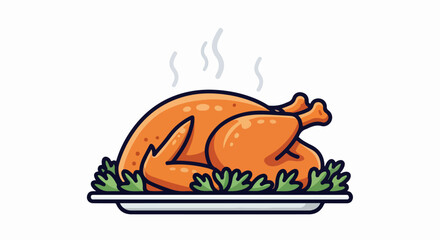 Perfectly Roasted Golden Brown Whole Chicken on a White Platter with Garnish.