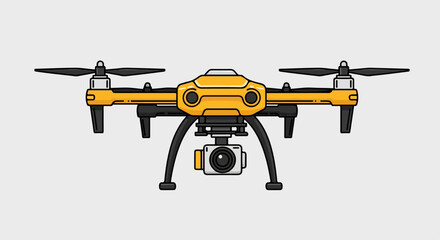 Yellow Quadcopter Drone with Gimbal-Mounted Camera and Propellers.