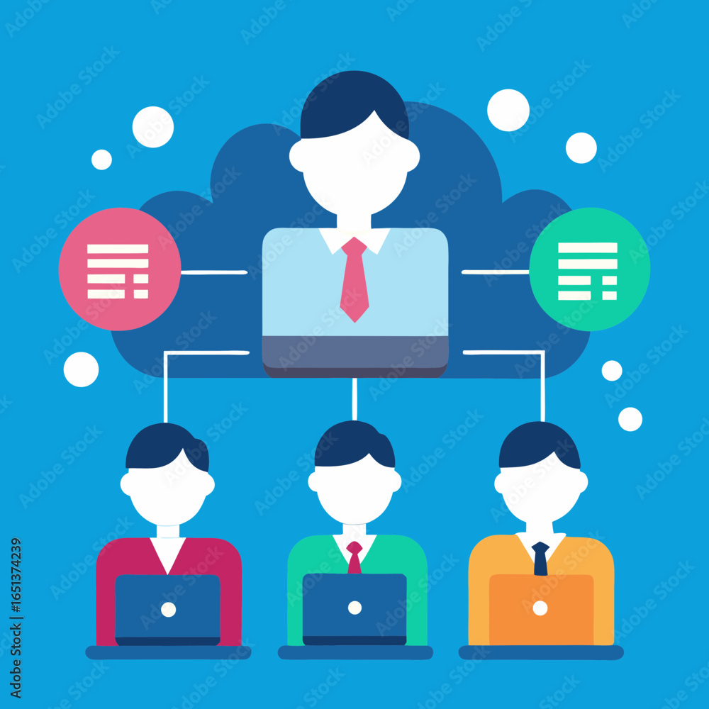 Poster vector art of business team collaboration and network connection with cloud computing technology, il