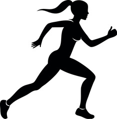 Running woman or female fitness runner flat vector icon