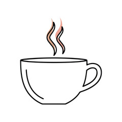 Simple line drawing of a steaming coffee cup with pastel colored steam hot drink beverage