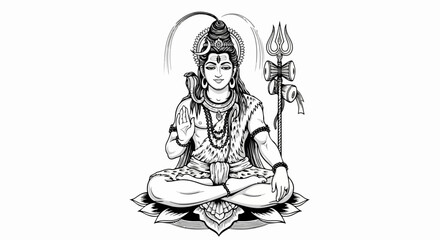 Serene Lord Shiva Meditating in Lotus Pose with Trident and Serpent.
