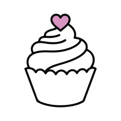 Simple pink heart on top of white cupcake with black outline dessert sweet