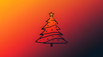 &nbsp;Simple Line Drawing of a Christmas Tree with a Star on Top Against a Gradient Background
