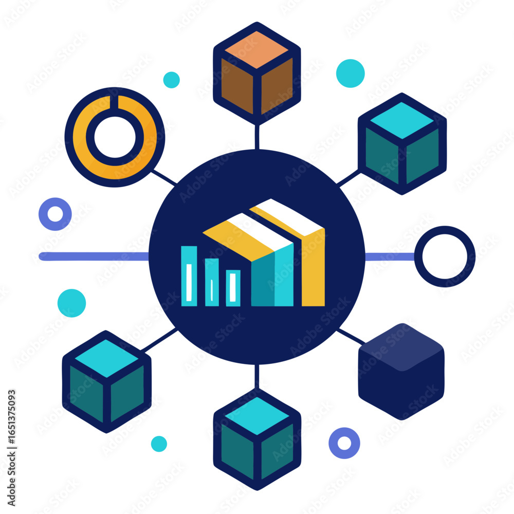 Poster vector art of data analysis and business intelligence concept with charts and graphs, illustrating s