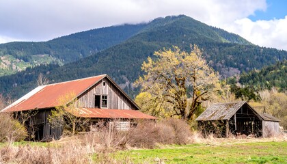 Obraz premium Rustic barns nestled in a valley