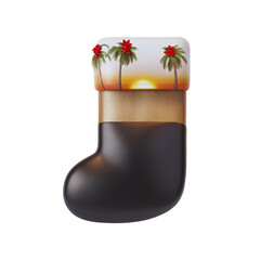 Tropical Christmas stocking with sunset palm trees against a dark background