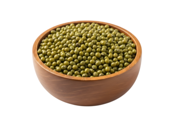 Wooden Bowl Filled with Green Mung Beans Cut Out PNG.