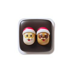 Two adorable 3D Santa Claus icons showing different skin tones together
