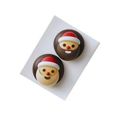 Two Santa Claus Cookies on a White Plate on a Black Background