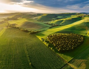 aerial view of lush green agricultural fields