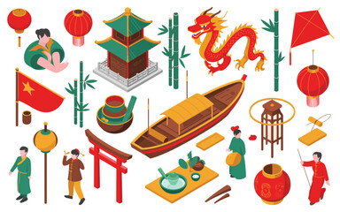 Collection of traditional chinese cultural elements and symbols