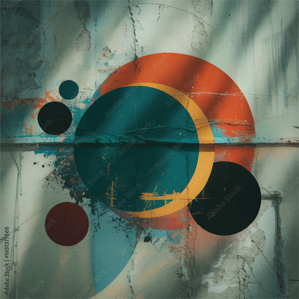 Poster abstract circle composition with textured background and vibrant colors modern artistic design