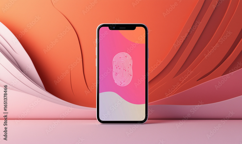 Poster a smartphone displays a fingerprint icon against a vibrant, abstract background with flowing colors.