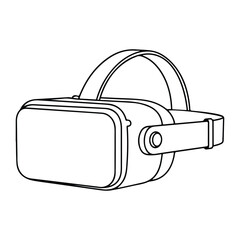 Black and white line drawing of a virtual reality headset VR headset VR goggles