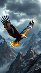 Obraz premium Eagle Soaring in the Sky. Mighty Eagle. Predator Bird in the Mountains