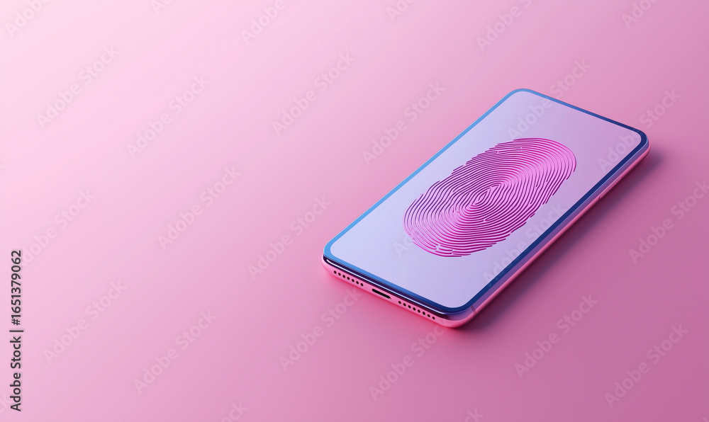 Poster innovative fingerprint authentication technology digital device image showcase pink background close