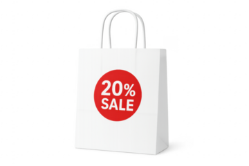 White Shopping Bag Showing 20 percent Sale Discount on Transparent Background